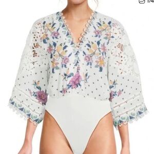 NWT- Farm Rio Embroidered Floral Bodysuit- size small